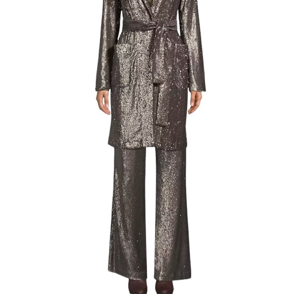 Nanette Lepore PASHA SEQUIN straight leg PANTS IN GUNMETAL size 2